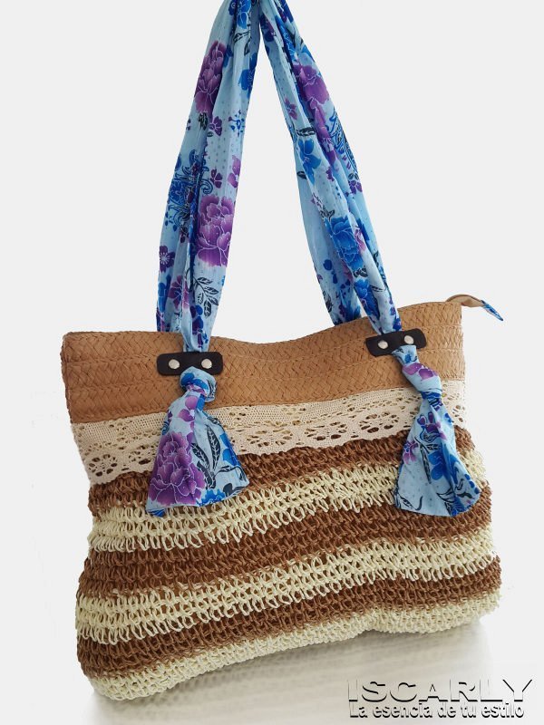 Bolso de rafia con pañuelo Bolso de rafia con pañuelo