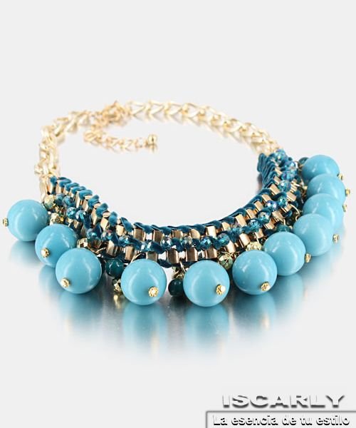 Gargantilla artesanal con bolas y cadena gruesa y cor�n de sat�n