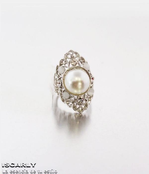 Anillo con cristales y perla imitaci�n