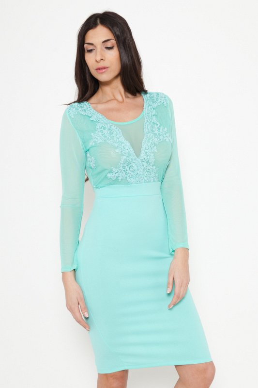 Vestido midi encaje mangas Tul