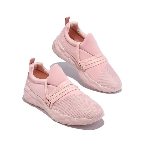 (image for) Slip-on Sport Sneaker with Elastic Straps and Textured Sole (Pink)