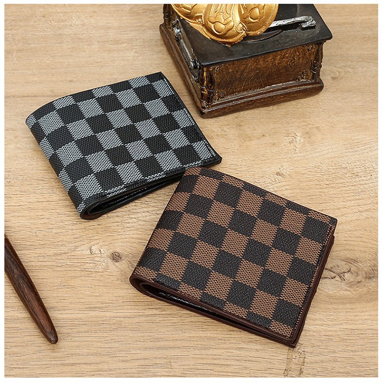 (imagen de) Billetera de hombre plegable cuadriculada en polipiel
