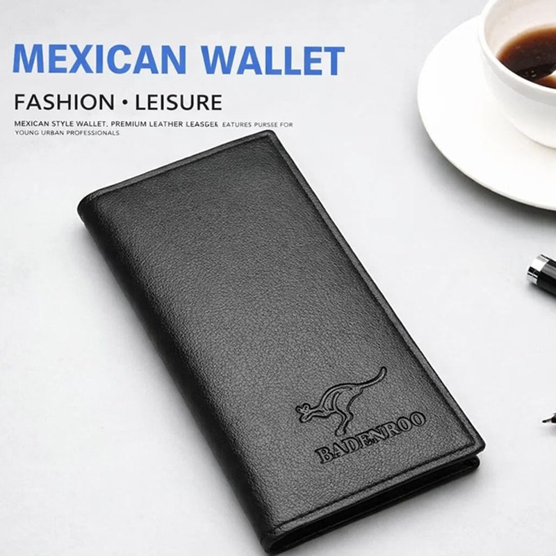 (imagen de) Billetera de hombre vertical con logo en relieve y textura granulada