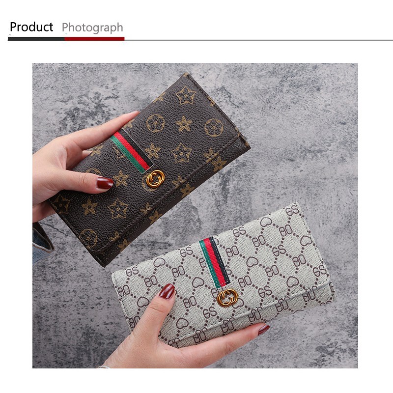 (imagen de) Cartera larga monogramada con banda tricolor y cierre metálico