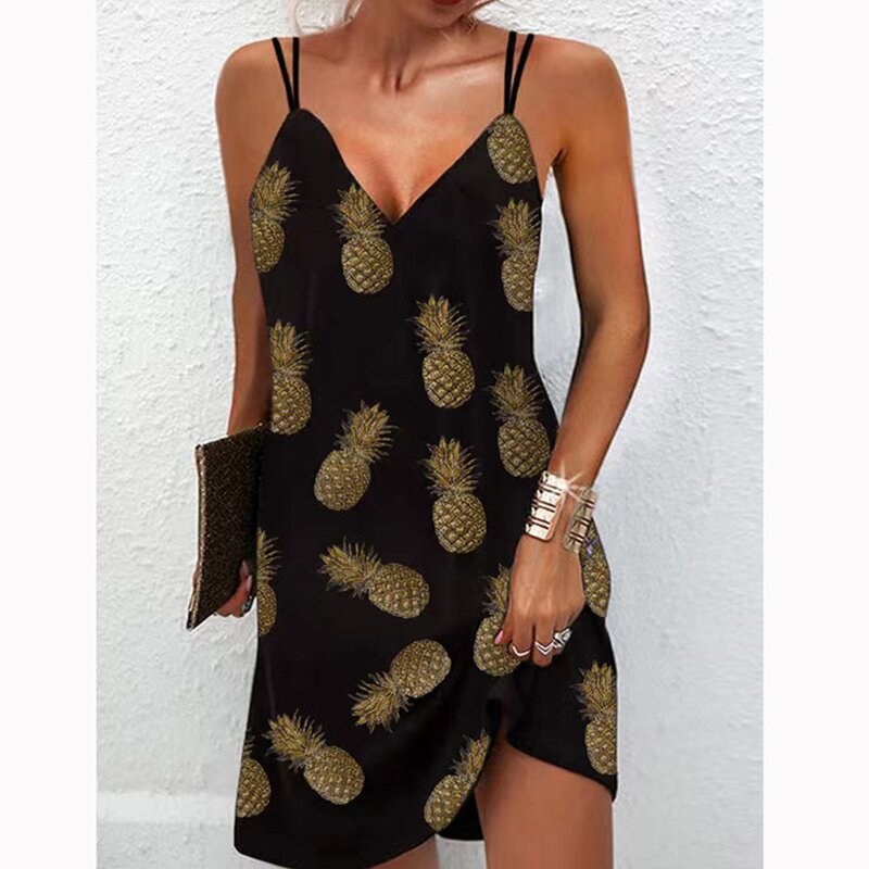 (image for) Summer Mini Slip Dress with Double Straps & Feather Print