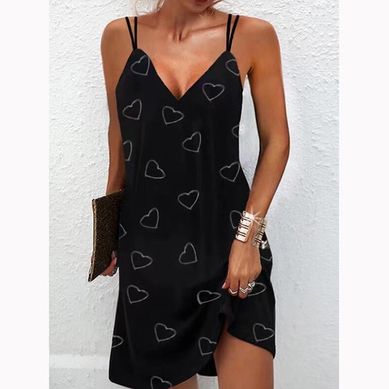 (image for) Summer Mini Slip Dress with Double Straps & Feather Print