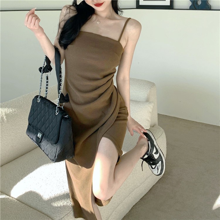 (image for) Summer Ribbed Midi Bodycon Dress with Side Slit