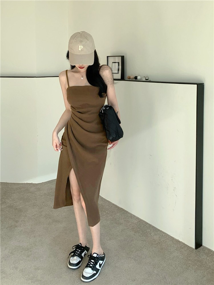 (image for) Summer Ribbed Midi Bodycon Dress with Side Slit