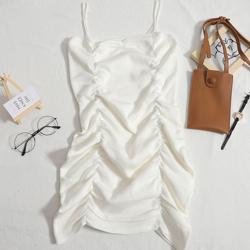 (image for) Summer Ruched Mini Dress with Thin Spaghetti Straps