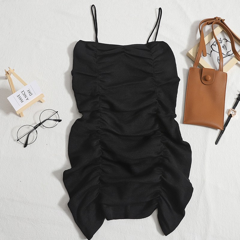 (image for) Summer Ruched Mini Dress with Thin Spaghetti Straps