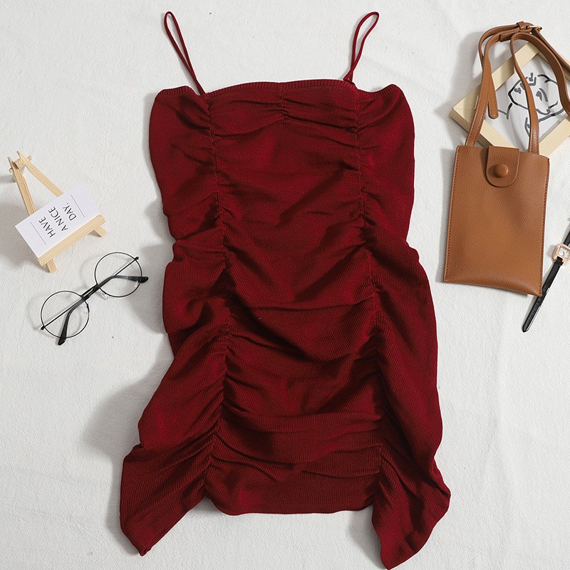 (image for) Summer Ruched Mini Dress with Thin Spaghetti Straps