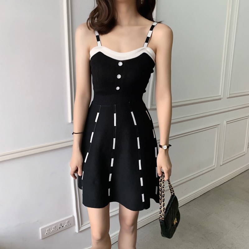 (image for) Flared Summer Mini Dress with Contrast Rectangular Stripe Details