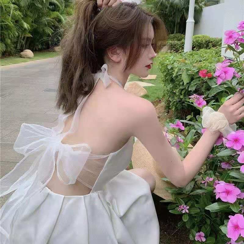 (image for) Summer Mini Dress — Flared Silhouette with Organza Bow Back