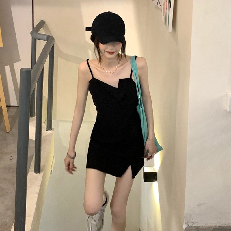 Asymmetric Neck Black Mini Bodycon Dress (image for) Asymmetric Neck Black Mini Bodycon Dress