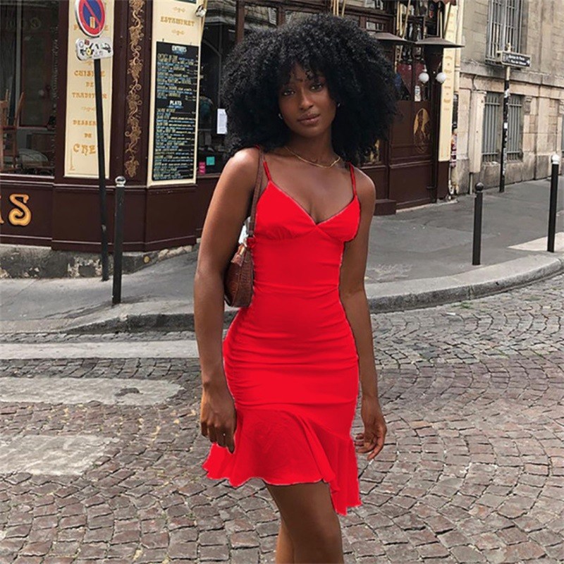 (image for) Summer fitted mini dress with ruffle hem