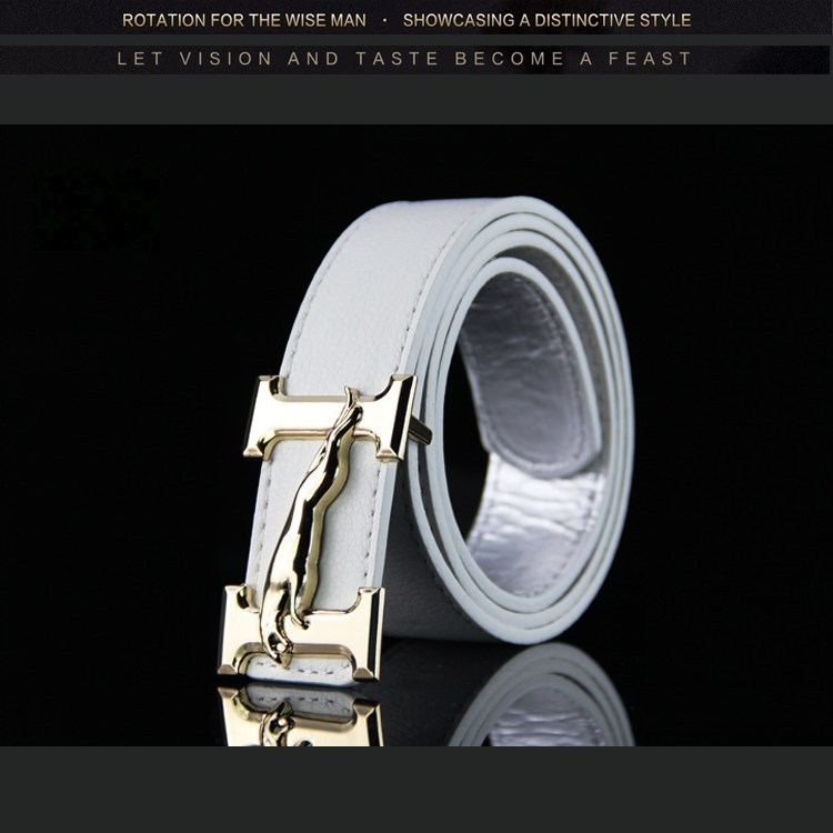 (image for) Belt with H buckle and leaping-cat detail, stitched finish