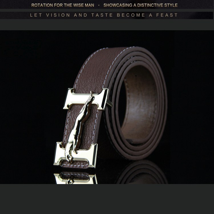 (image for) Belt with H buckle and leaping-cat detail, stitched finish