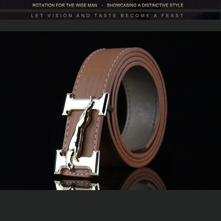 (image for) Belt with H buckle and leaping-cat detail, stitched finish