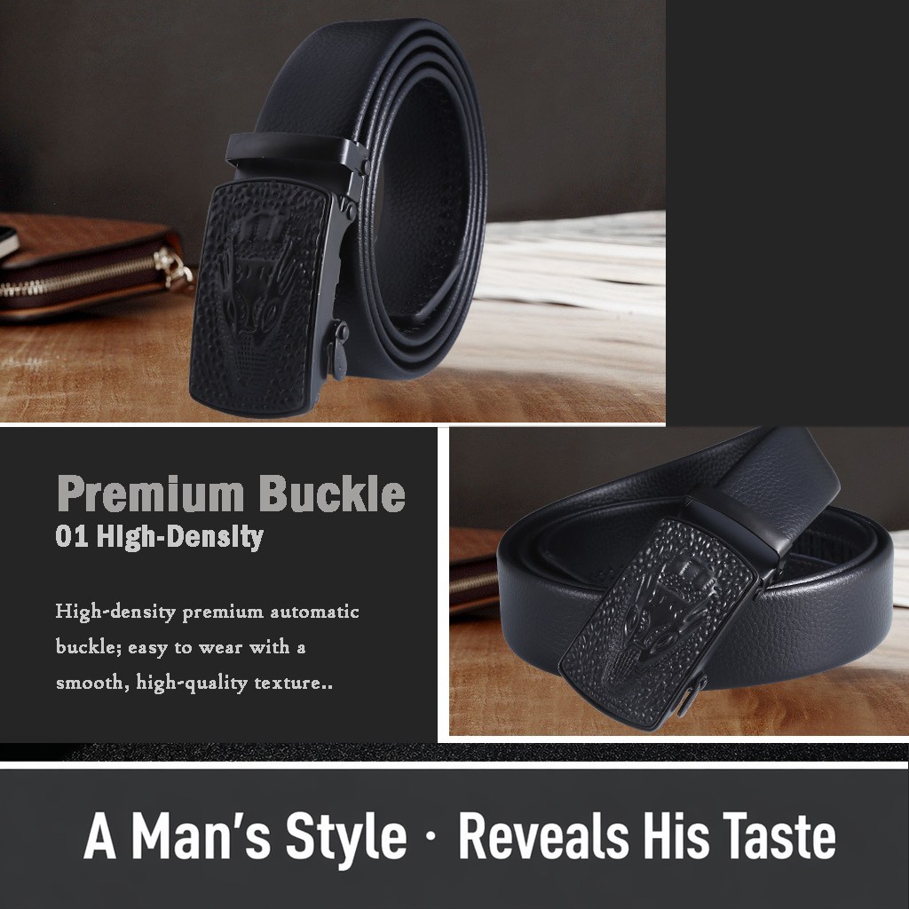 (image for) Men's Belt with Embossed Buckle, PU Finish