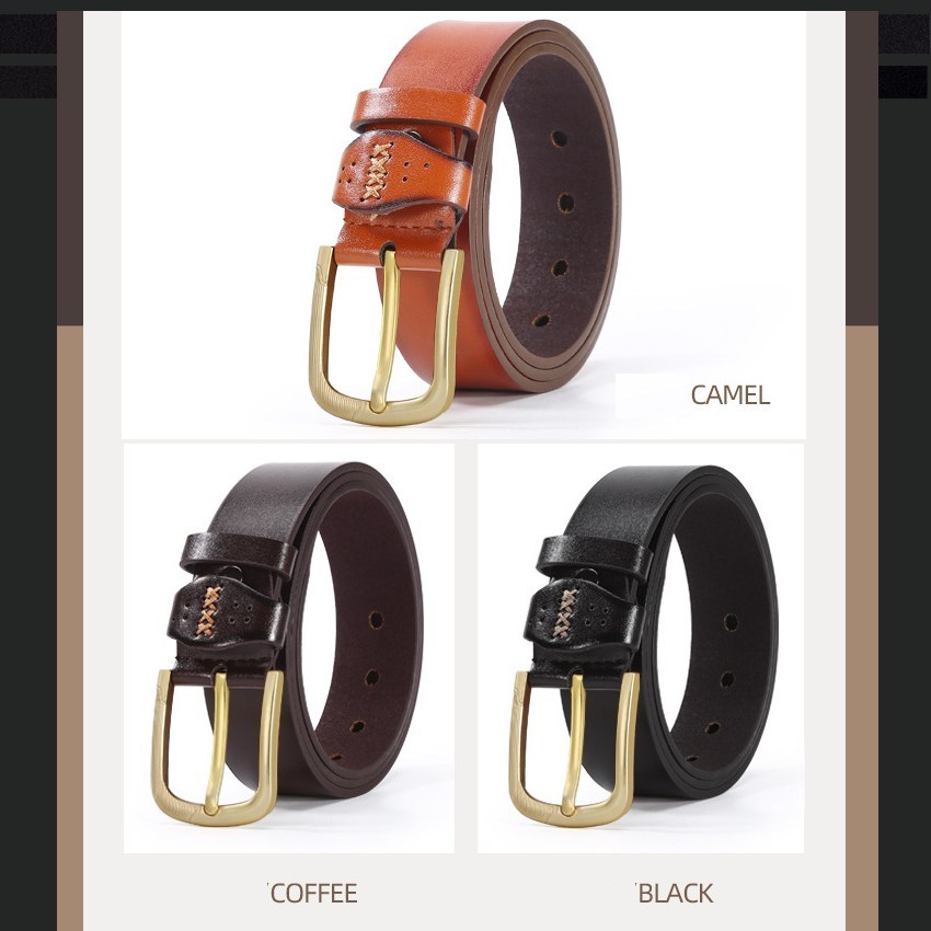 (image for) Classic Belt with Gold Pin Buckle and Stitch Detail