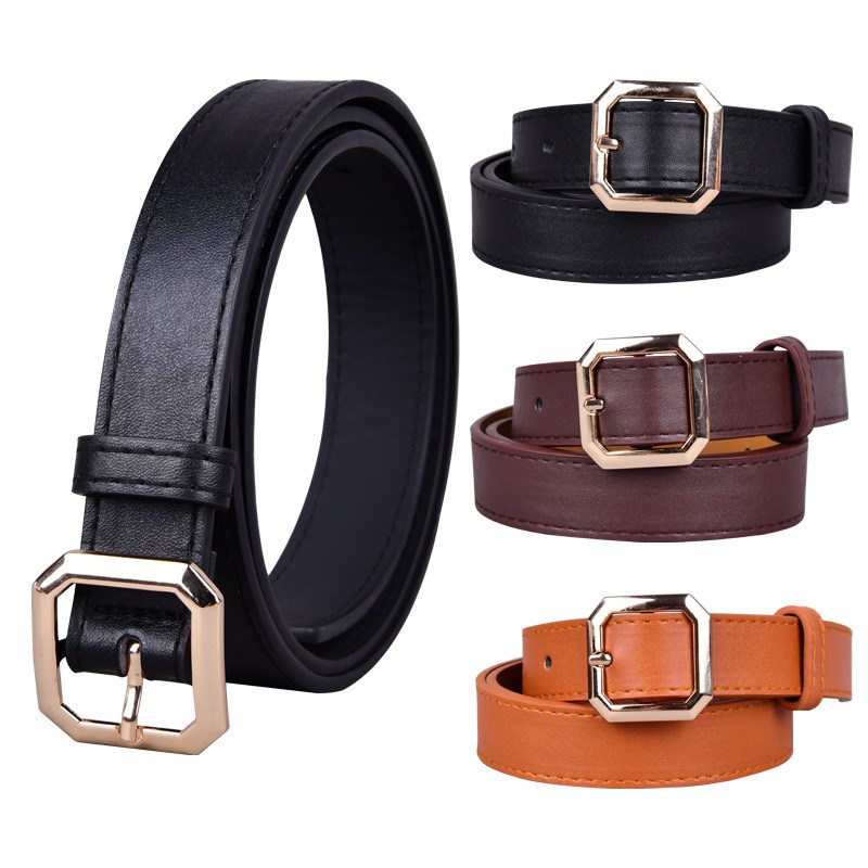 (imagen de) Cinturón estrecho con hebilla octogonal metalizada - acabado liso