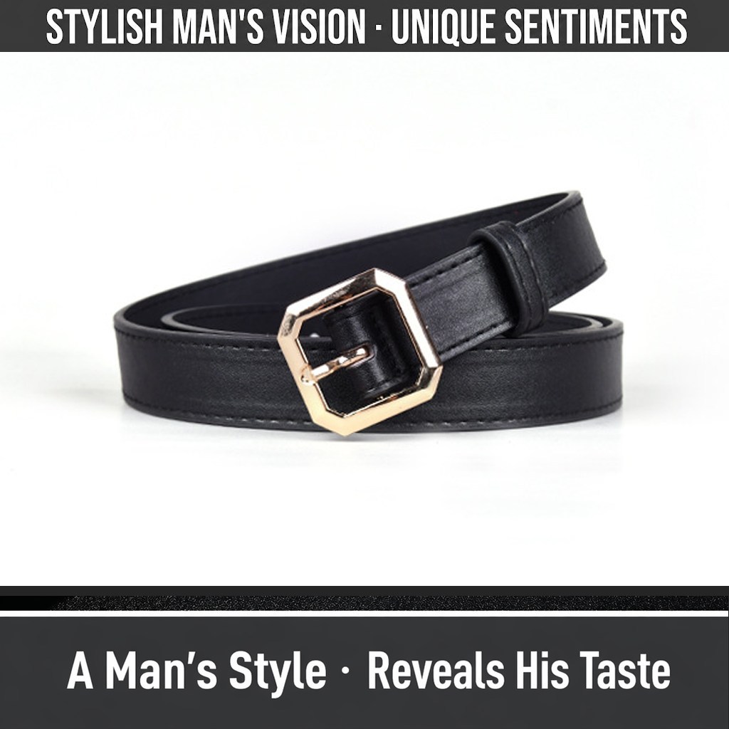 (imagen de) Cinturón estrecho con hebilla octogonal metalizada - acabado liso