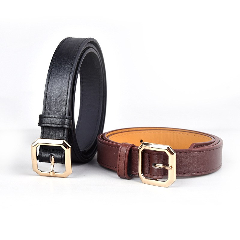 (imagen de) Cinturón estrecho con hebilla octogonal metalizada - acabado liso