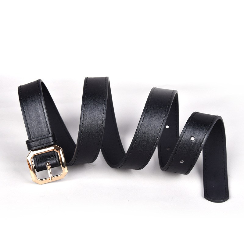 (imagen de) Cinturón estrecho con hebilla octogonal metalizada - acabado liso