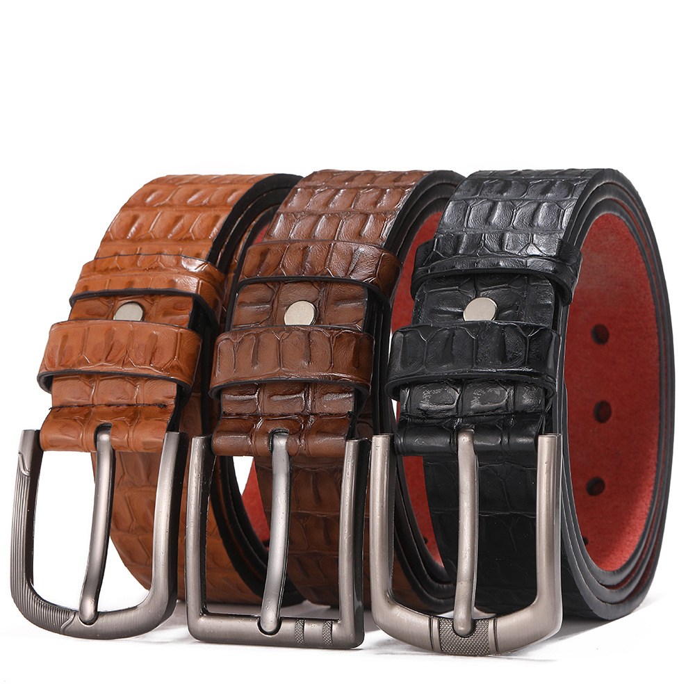 (imagen de) Cinturón efecto cocodrilo con hebilla metálica