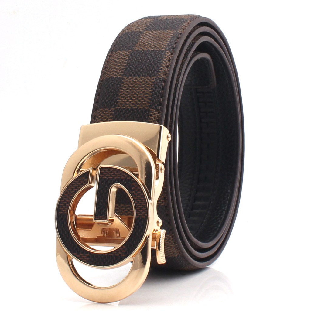 (image for) Automatic belt with double circular buckle and checkered strap