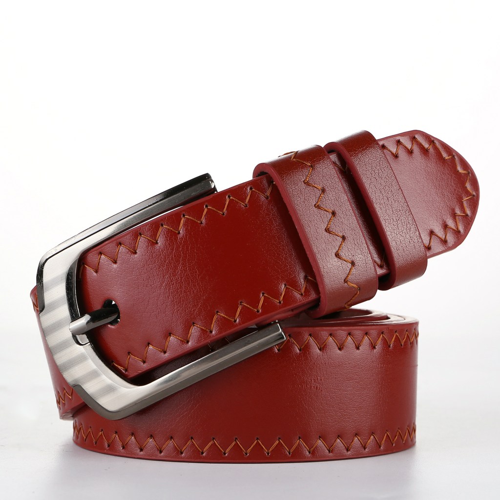 (image for) Zigzag-Stitched Belt with Brushed Metal Buckle