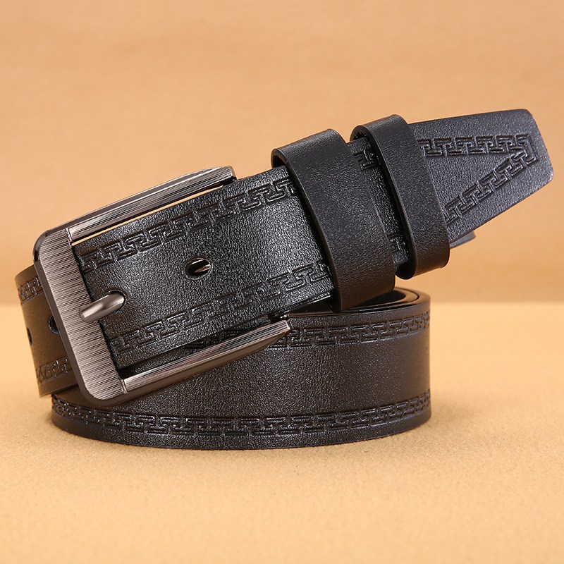 (image for) Dress belt with embossed pattern and brushed metal buckle