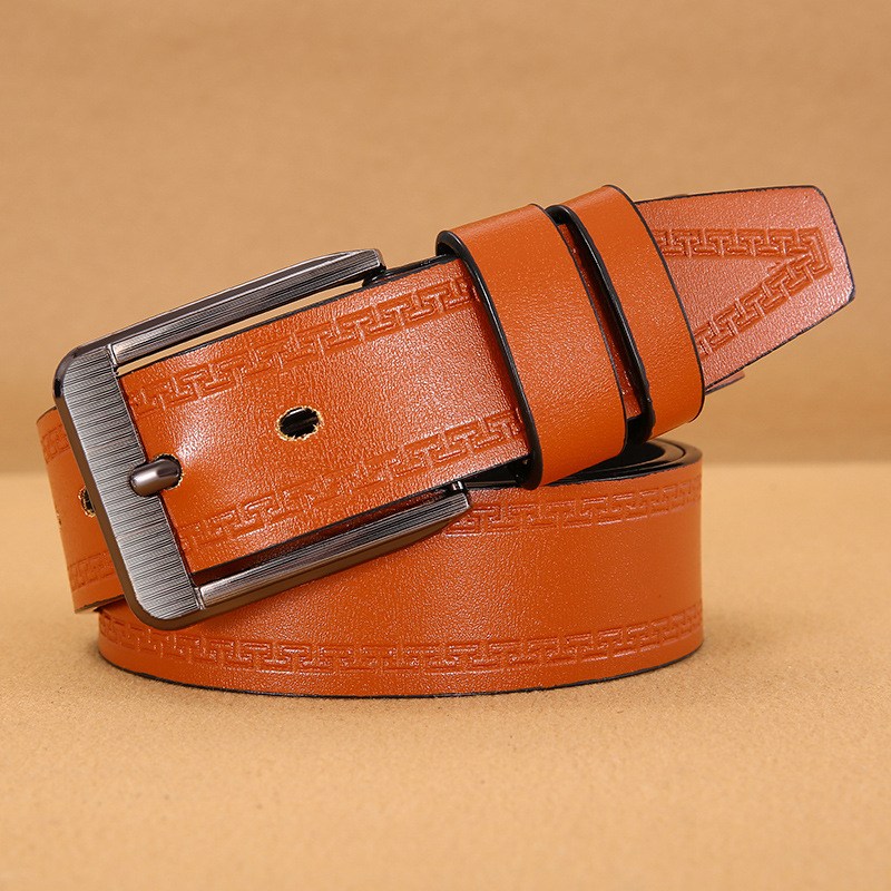 (image for) Dress belt with embossed pattern and brushed metal buckle
