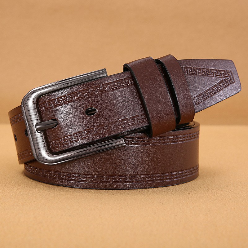 (image for) Dress belt with embossed pattern and brushed metal buckle