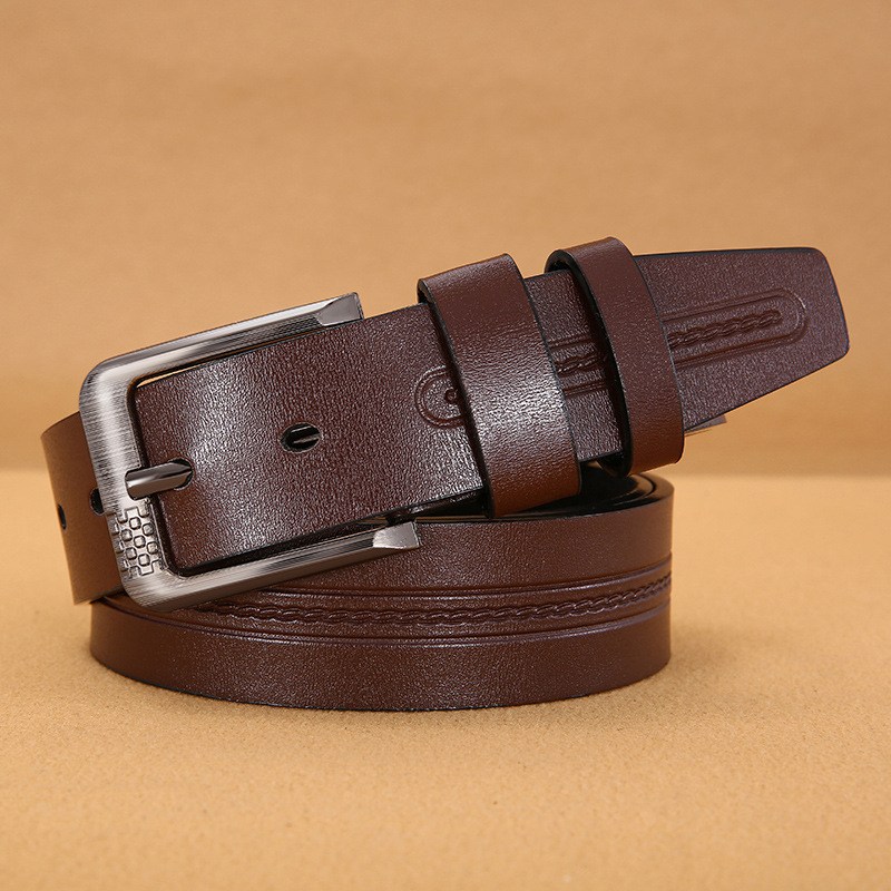 (image for) Classic belt with rectangular brushed metal buckle and smooth finish
