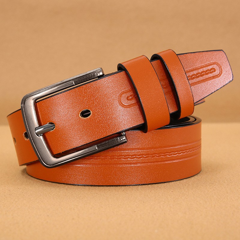 (image for) Classic belt with rectangular brushed metal buckle and smooth finish