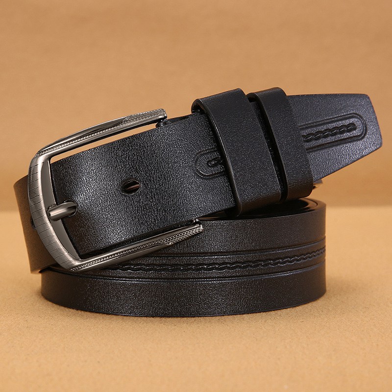 (image for) Classic belt with rectangular brushed metal buckle and smooth finish