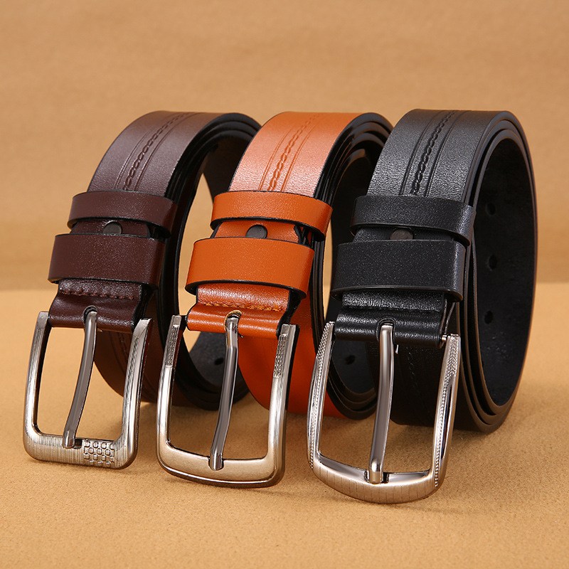 (image for) Classic belt with rectangular brushed metal buckle and smooth finish