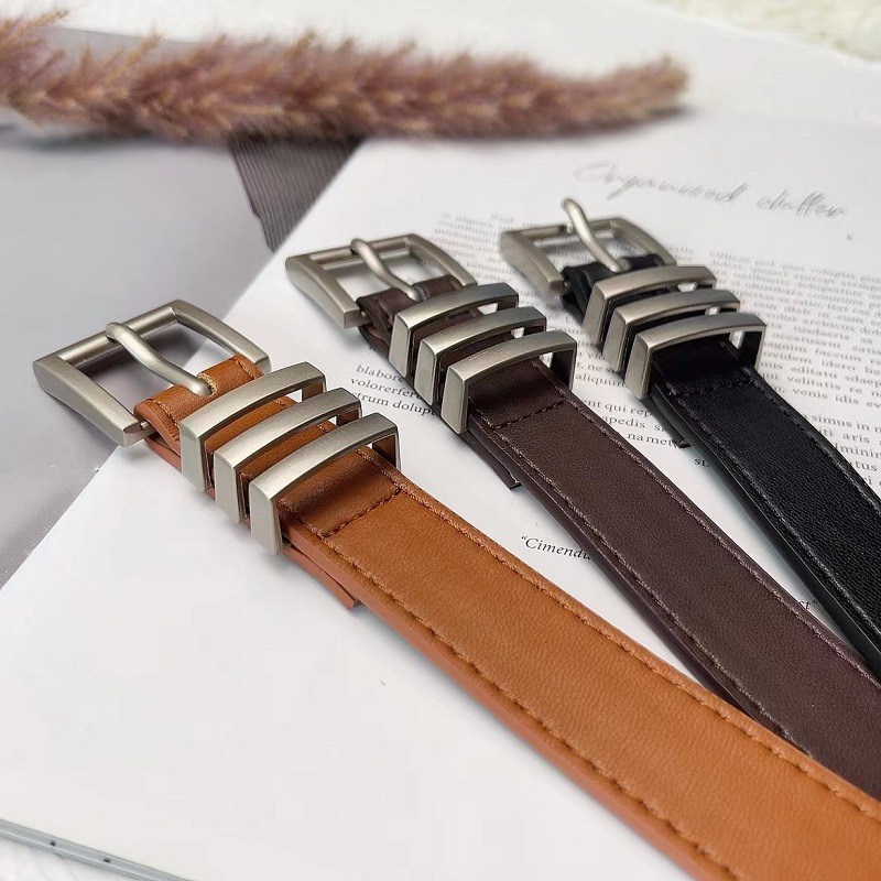 (image for) Slim belt with square buckle and metal loops, matte finish