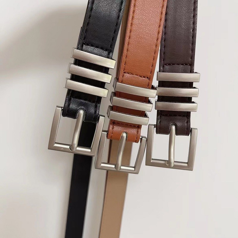 (image for) Slim belt with square buckle and metal loops, matte finish