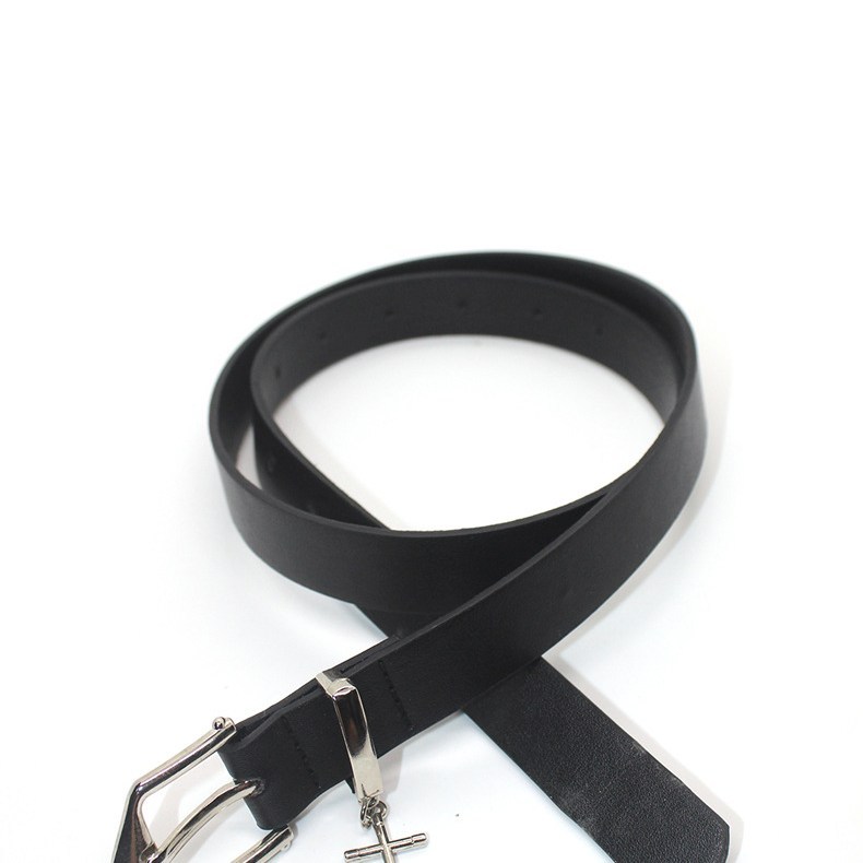 (image for) Black belt with cross charm and silver-tone buckle
