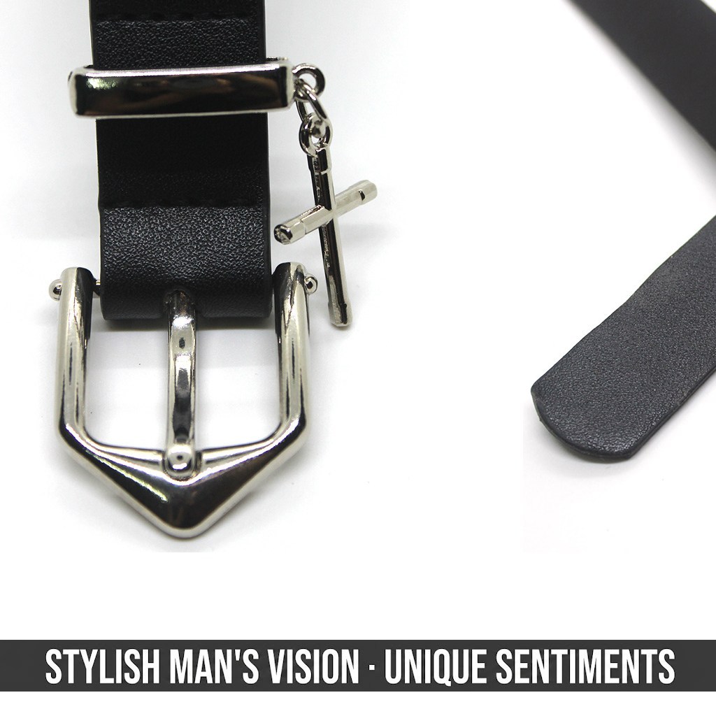 (image for) Black belt with cross charm and silver-tone buckle