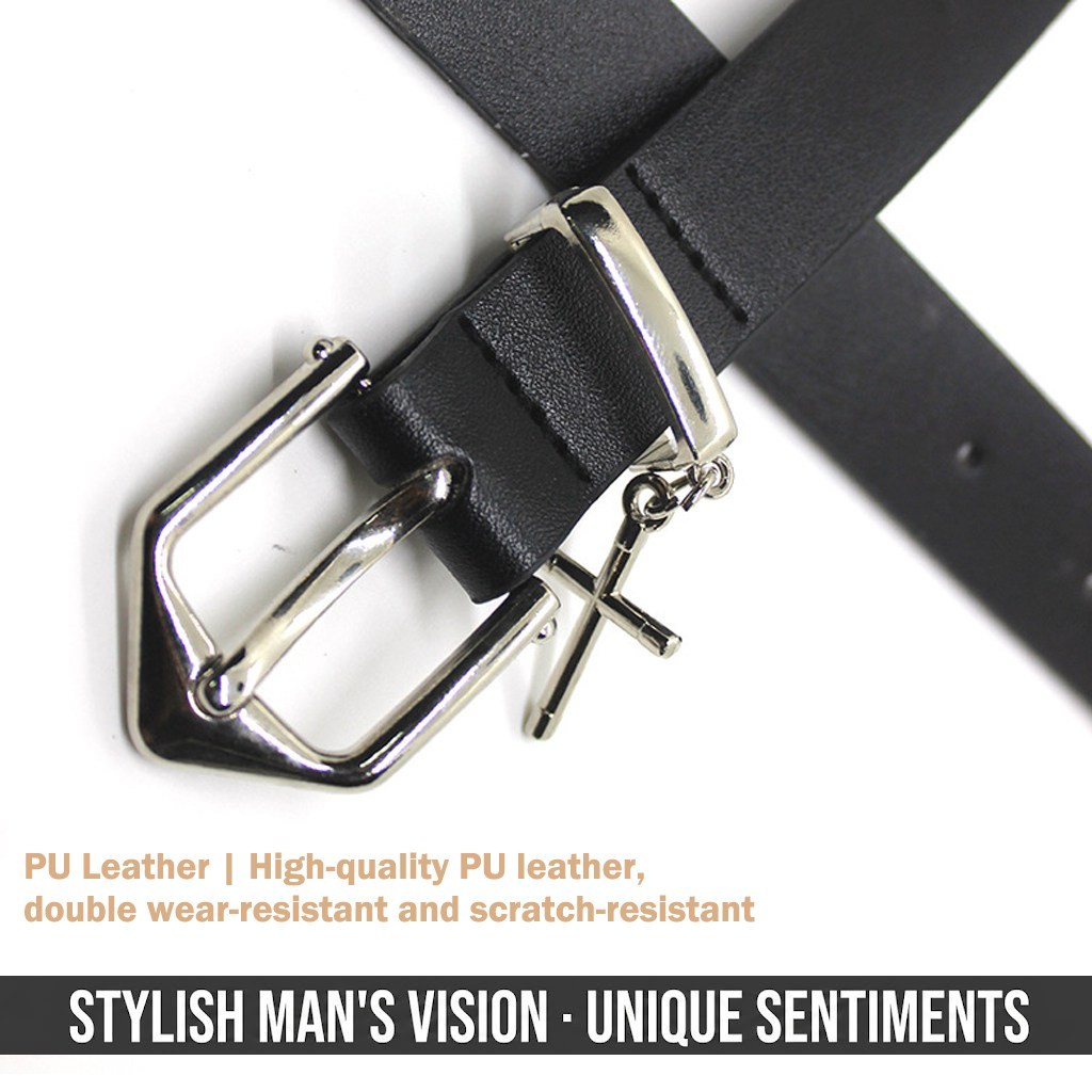 (image for) Black belt with cross charm and silver-tone buckle