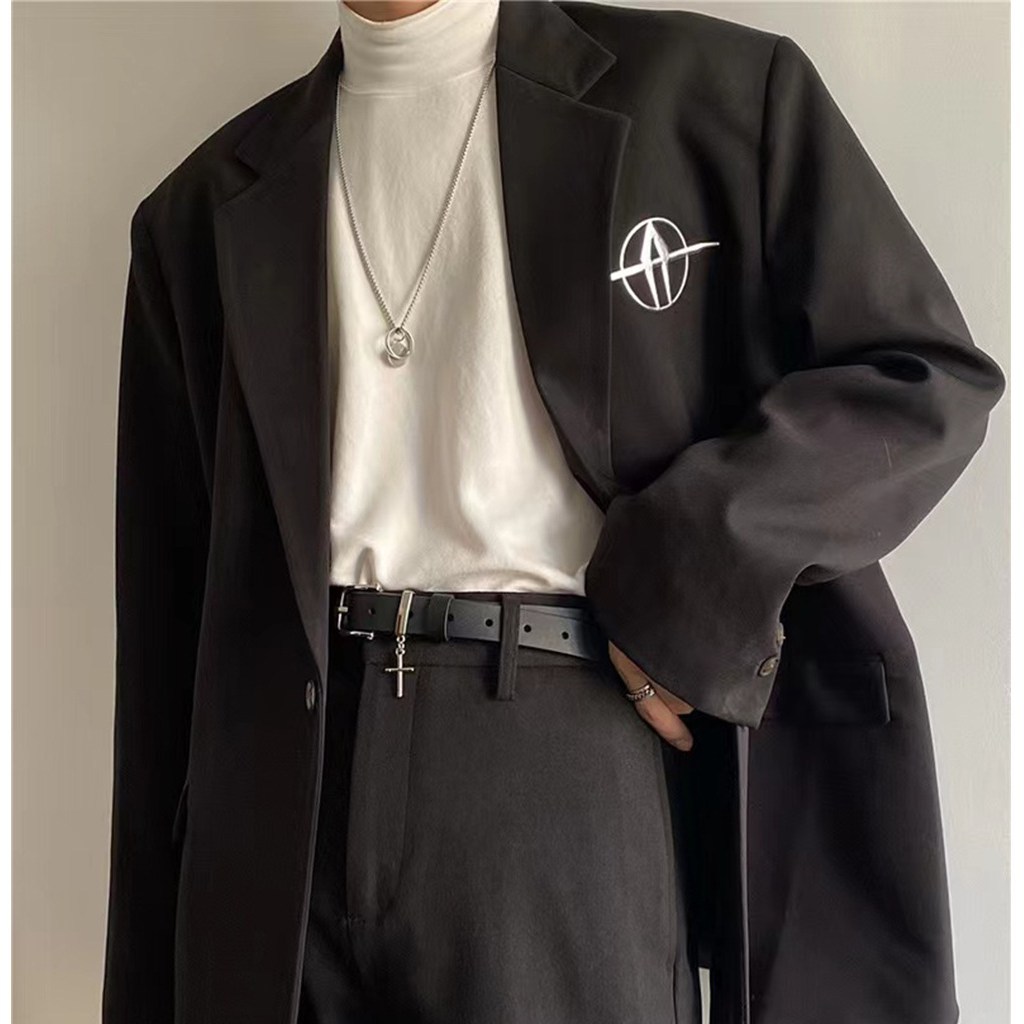 (image for) Black belt with cross charm and silver-tone buckle