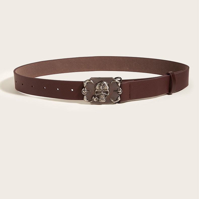 (image for) Skull Buckle Belt with Aged Metal Finish