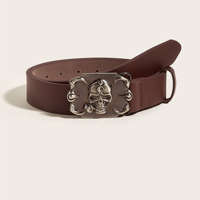 (image for) Skull Buckle Belt with Aged Metal Finish