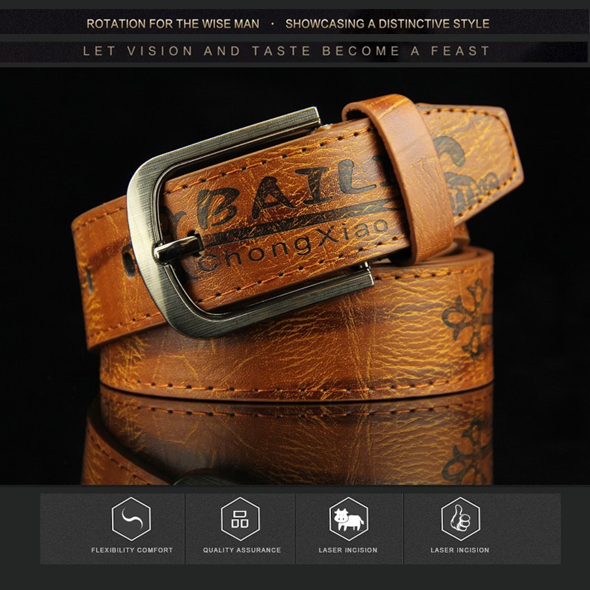 (image for) Engraved belt with metal buckle, vintage finish