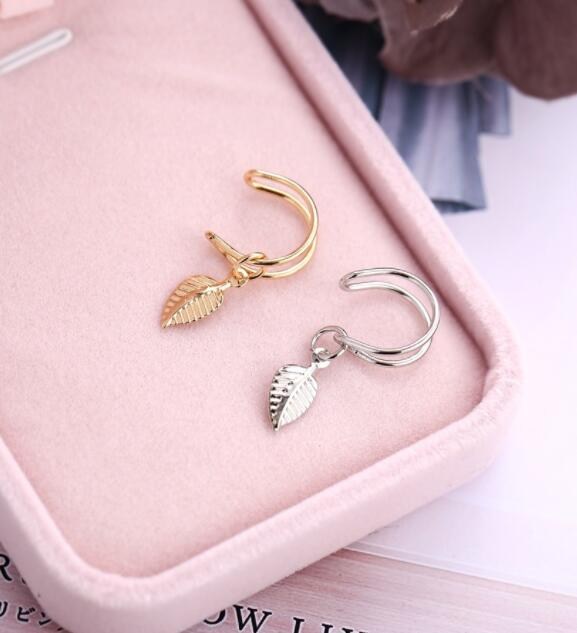 (image for) Leaf Charm Alloy Drop Earrings — Gold & Silver