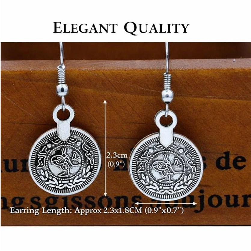 (imagen de) Pendientes colgantes moneda de aleación vintage dorado y plateado
