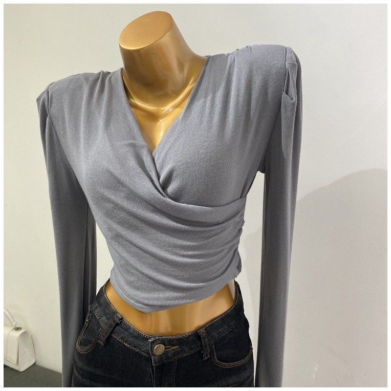 (imagen de) Blusa Manga larga entallada cruzada con textura canalé